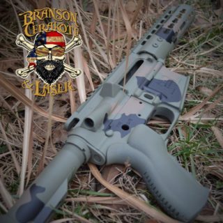 This is our Gap camo pattern done on an AR-15 Chassis in Noveske Bazooka Green, Graphite Black and FDE.

Check out our website for more projects. www.BransonCerakote.com 

#BransonCerakote #smallbusiness #stencils #cerakote #bransonmo